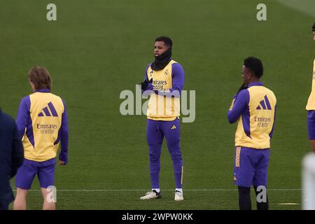 Madrid, Espagne. 09 mars 2024. Rodrygo fait des gestes du Real Madrid CF pendant la séance d'entraînement avant le match de football de la semaine de la Liga 28 entre le Real Madrid CF et le RC Celta à Ciudad Real Madrid. Crédit : SOPA images Limited/Alamy Live News Banque D'Images