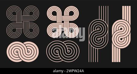 Arches et formes noires abstraites. Motifs zen de lignes géométriques. Équilibrez les figures avec la conception de traits de contour linéaire. Nordique boho minimal organique Illustration de Vecteur