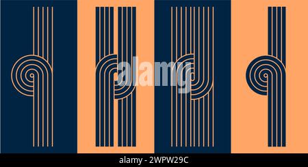 Dessins organiques minimaux nordiques boho avec des imprimés rétro esthétiques. Motifs ZEN entrelacant des lignes géométriques. Illustration de Vecteur