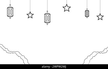 Illustration de modèle de salutation pour célébrer les fêtes islamiques telles que le Ramadan, l'Aïd al Fitr. elément de dessin au trait art Illustration de Vecteur