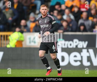 Harrison Reed de Fulham, lors du match de premier League Wolverhampton Wanderers vs Fulham à Molineux, Wolverhampton, Royaume-Uni, le 9 mars 2024 (photo de Gareth Evans/News images) Banque D'Images