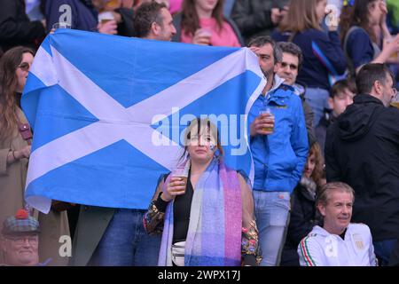 9 mars 2024 ; Stadio Olimpico, Rome, Italie : six Nations International Rugby, Italie contre Ecosse ; supporters de l'Ecosse Banque D'Images