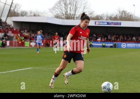 Crawley, Royaume-Uni. 09 mars 2024. Broadfield Stadium, Crawley, 09 mars 2024 ; Lucia Garcia (17 ans, Manchester United) lors du match de la FA Cup féminine Adobe entre Brighton Hove Albion et Manchester United au stade Broadfield de Crawley, en Angleterre. (Bettina Weissensteiner/SPP) crédit : SPP Sport Press photo. /Alamy Live News Banque D'Images