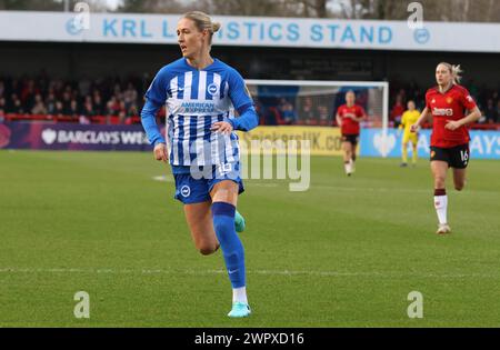 Crawley, Royaume-Uni. 09 mars 2024. Broadfield Stadium, Crawley, 09 mars 2024 ; Emma Kullberg (16 ans, Brighton) lors du match de la FA Cup féminine Adobe entre Brighton Hove Albion et Manchester United au stade Broadfield, Crawley, Angleterre. (Bettina Weissensteiner/SPP) crédit : SPP Sport Press photo. /Alamy Live News Banque D'Images