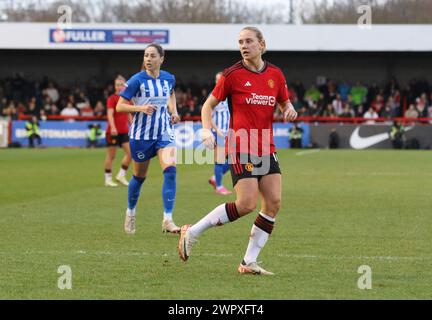 Crawley, Royaume-Uni. 09 mars 2024. Broadfield Stadium, Crawley, 9 mars 2024 ; Lisa Naalsund (16 Manchester United) lors du match de la FA Cup féminine Adobe entre Brighton Hove Albion et Manchester United au stade Broadfield, Crawley, Angleterre. (Bettina Weissensteiner/SPP) crédit : SPP Sport Press photo. /Alamy Live News Banque D'Images