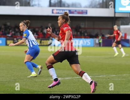 Crawley, Royaume-Uni. 09 mars 2024. Broadfield Stadium, Crawley, 9 mars 2024 ; Nikita Parris (22 Manchester United) lors du match de la FA Cup féminine Adobe entre Brighton Hove Albion et Manchester United au stade Broadfield, Crawley, Angleterre. (Bettina Weissensteiner/SPP) crédit : SPP Sport Press photo. /Alamy Live News Banque D'Images