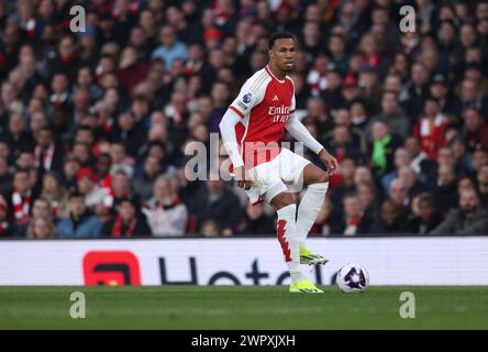 Londres, Royaume-Uni. 09 mars 2024. Gabriel Magalhaes (A) au match Arsenal v Brentford EPL, à l'Emirates Stadium, Londres, Royaume-Uni le 9 mars 2024. Crédit : Paul Marriott/Alamy Live News Banque D'Images