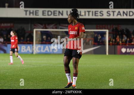 Crawley, Royaume-Uni. 09 mars 2024. Broadfield Stadium, Crawley, 9 mars 2024 ; Melvine Malard (9 Manchester United) lors de la match de la FA Cup féminine Adobe entre Brighton Hove Albion et Manchester United au stade Broadfield, Crawley, Angleterre. (Bettina Weissensteiner/SPP) crédit : SPP Sport Press photo. /Alamy Live News Banque D'Images