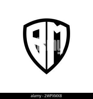 Logo monogramme BM avec lettres en gras forme de bouclier avec modèle de conception de couleur noir et blanc Banque D'Images