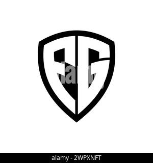 Logo monogramme FG avec lettres en gras forme de bouclier avec modèle de conception de couleur noir et blanc Banque D'Images