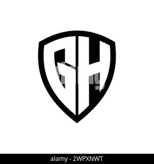 Logo monogramme GH avec lettres en gras forme de bouclier avec modèle de conception de couleur noir et blanc Banque D'Images