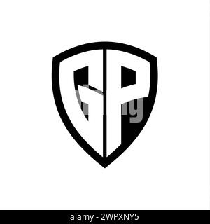 Logo GP monogramme avec lettres en gras forme de bouclier avec modèle de conception de couleur noir et blanc Banque D'Images