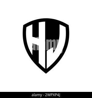 Logo monogramme HJ avec lettres en gras forme de bouclier avec modèle de conception de couleur noir et blanc Banque D'Images