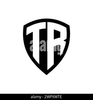 Logo monogramme TR avec lettres en gras forme de bouclier avec modèle de conception de couleur noir et blanc Banque D'Images