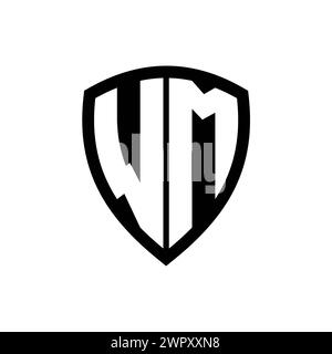 Logo monogramme WM avec lettres en gras forme de bouclier avec modèle de conception de couleur noir et blanc Banque D'Images