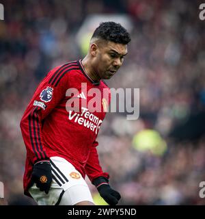 Manchester, Royaume-Uni. 09 mars 2024. Manchester, Angleterre, 9 mars 2024 : Casemiro de Man Utd lors du match de premier League entre Manchester United et Everton à Old Trafford en Angleterre. United a gagné 2-0 avec des buts de Bruno Fernandes et Marcus Rashford (Richard Callis/SPP) crédit : SPP Sport Press photo. /Alamy Live News Banque D'Images