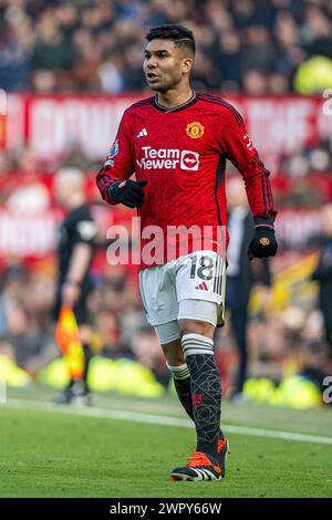 Manchester, Royaume-Uni. 09 mars 2024. Manchester, Angleterre, 9 mars 2024 : Casemiro de Man Utd lors du match de premier League entre Manchester United et Everton à Old Trafford en Angleterre. United a gagné 2-0 avec des buts de Bruno Fernandes et Marcus Rashford (Richard Callis/SPP) crédit : SPP Sport Press photo. /Alamy Live News Banque D'Images