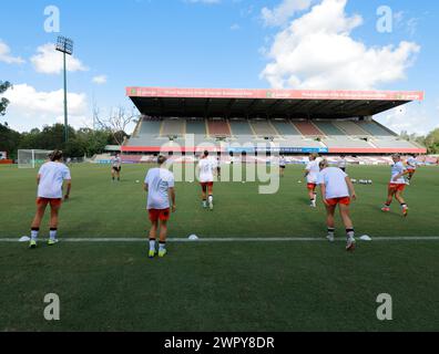 Brisbane, Australie, 9 mars 2024. Les joueurs de Brisbane se réchauffent avant le match de Liberty A League entre Brisbane Roar et Central Coast Mariners FC au stade Ballymore : crédit : Matthew Starling / Alamy Live News Banque D'Images