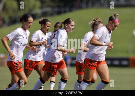 Brisbane, Australie, 9 mars 2024. Les joueurs de Brisbane s'échauffent avant le match de Liberty A League entre Brisbane Roar et Central Coast Mariners FC au stade Ballymore : crédit : Matthew Starling / Alamy Live News Banque D'Images