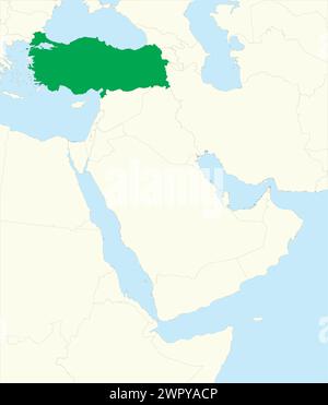 Carte verte de la TURQUIE (Türkiye) à l'intérieur de la carte beige du moyen-Orient Illustration de Vecteur