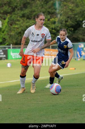 Brisbane, Australie, 9 mars 2024. Sharn Freier (11 Brisbane) en action lors du match de Liberty A League entre Brisbane Roar et Central Coast Mariners FC au Ballymore Stadium : crédit : Matthew Starling / Alamy Live News Banque D'Images