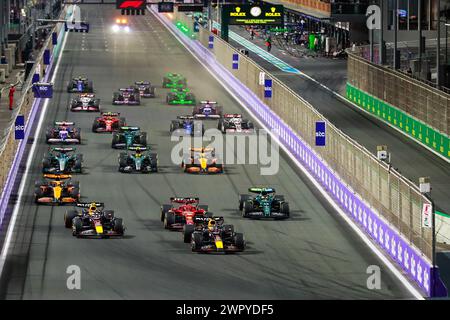 Djeddah, Arabie Saoudite. 9 mars 2024. Les pilotes s'affrontent lors du Grand Prix saoudien de formule 1 sur le circuit de Corniche de Djeddah, en Arabie Saoudite, le 9 mars 2024. Crédit : Qian Jun/Xinhua/Alamy Live News Banque D'Images