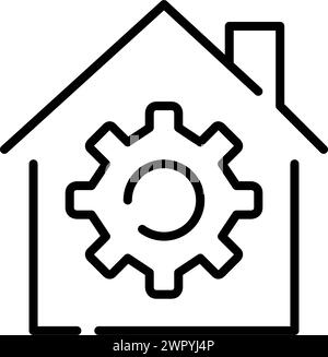 Maison et roue dentée. Boîte à outils numérique pour l'optimisation et la personnalisation de l'expérience de la maison intelligente. Icône Pixel Perfect Illustration de Vecteur