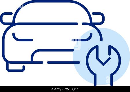 Outils de réparation et d'entretien de voitures. Silhouette de voiture et clé. Icône de contour pixel Perfect, modifiable Illustration de Vecteur