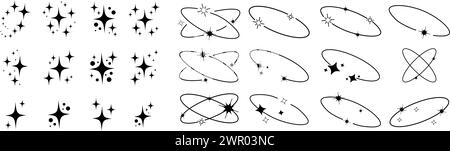 Définir des formes géométriques Y2K, des cadres minimalistes avec des étoiles.éléments de ligne esthétique minimaliste moderne. Élément de design rétro pour les médias sociaux ou affiche. VEC Illustration de Vecteur
