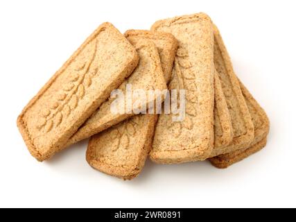 Biscuits avec farine de blé entier. Croquant, grains sur fond blanc Banque D'Images