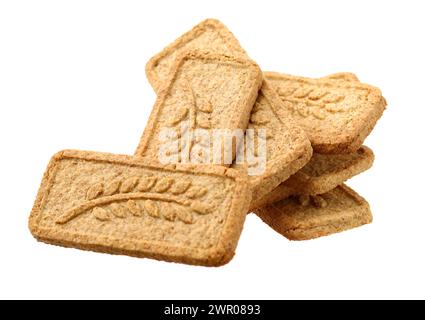 Biscuits avec farine de blé entier. Croquant, grains sur fond blanc Banque D'Images