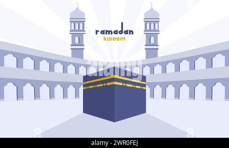 Kaaba dans la mosquée Al-Haram à la Mecque, Arabie Saoudite. Concept de fond de Ramadan Kareem. Illustration vectorielle. Illustration de Vecteur