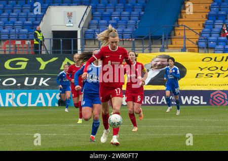 Prenton Stadium Jenna Clark de Liverpool sur le ballon pendant le match de football WSL entre Liverpool contre Leicester City , un match à domicile pour Liverpool, Prenton Park Stadium (Terry Scott / SPP) Banque D'Images