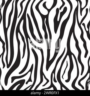 Motif sans couture vectoriel Zebra. Zèbre dessiné à la main noir et blanc abstrait, rayures de peau de tigre répétition de motif fond, papier peint, design textile. Illustration de Vecteur