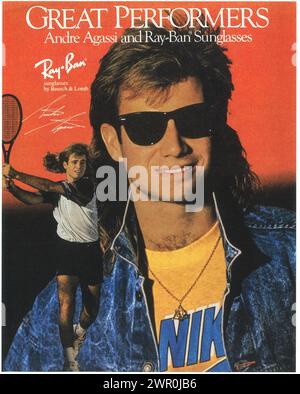 1990 Ray-Ban annonce de lunettes de soleil avec Andre Agassi Banque D'Images