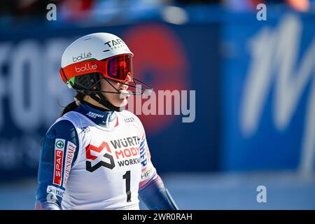 Åre, SVERIGE 20240310La croate Zrinka Ljutic en action lors de la deuxième manche de la course féminine de slalom à la Coupe du monde de ski alpin FIS à ARE, Suède, le 9 mars 2024. Foto : Pontus Lundahl / TT / Kod 10050 Banque D'Images