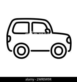 Icône de ligne de voiture mini SUV hors route dans un style de dessin animé mignon dessiné à la main. Illustration clip art vectorielle. Illustration de Vecteur