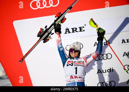 Åre, SVERIGE 20240310La croate Zrinka Ljutic après la deuxième manche de la course féminine de slalom à la Coupe du monde de ski alpin FIS à ARE, Suède, le 14 mars Banque D'Images