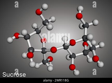 Molécule de sucre saccharose. Modèle moléculaire. Rendu 3D. Illustration Banque D'Images