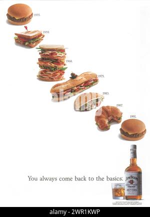 1992 Jim Beam Bourbon Bourbon annonce imprimée. Sandwichs les années 1950 - 1990 - vous revenez toujours à l'essentiel Banque D'Images