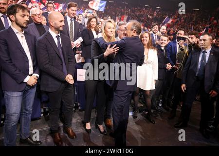 Paris, France. 10 mars 2024. © PHOTOPQR/LE PARISIEN/Jean-Baptiste Quentin ; Paris ; ; ; Palais des Sports lancement de la campagne des élections européennes du Parti d'Eric Zemmour Reconquête. Marion Maréchal le PEN sera la tête de liste Paris, France, 10 mars 2024 lancement de la campagne électorale européenne du Parti de la reconquête d'Eric Zemmour. *** Légende locale *** Réunion reconquête crédit : MAXPPP/Alamy Live News Banque D'Images