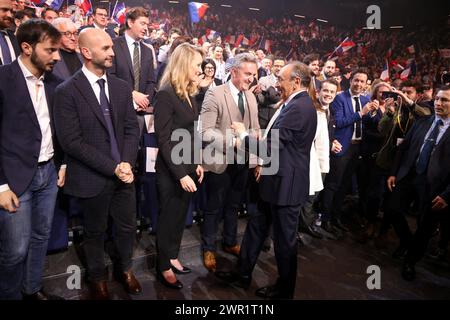 Paris, France. 10 mars 2024. © PHOTOPQR/LE PARISIEN/Jean-Baptiste Quentin ; Paris ; ; ; Palais des Sports lancement de la campagne des élections européennes du Parti d'Eric Zemmour Reconquête. Marion Maréchal le PEN sera la tête de liste Paris, France, 10 mars 2024 lancement de la campagne électorale européenne du Parti de la reconquête d'Eric Zemmour. *** Légende locale *** Réunion reconquête crédit : MAXPPP/Alamy Live News Banque D'Images