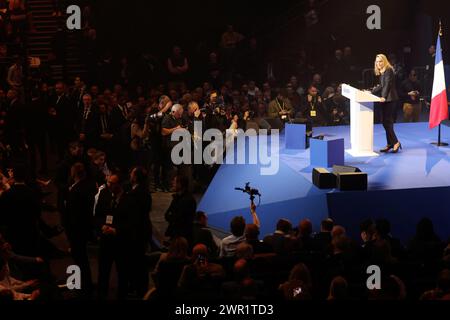 Paris, France. 10 mars 2024. © PHOTOPQR/LE PARISIEN/Jean-Baptiste Quentin ; Paris ; ; ; Palais des Sports lancement de la campagne des élections européennes du Parti d'EricZemmour Reconquête. Marion Maréchal le PEN sera la tête de liste Paris, France, 10 mars 2024 lancement de la campagne électorale européenne du Parti de la reconquête d'EricZemmour. *** Légende locale *** Réunion reconquête crédit : MAXPPP/Alamy Live News Banque D'Images