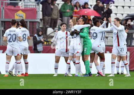 Roma, Latium. 10 mars 2024. Joueuses de Milan lors du match du championnat de Serie A Women 2023-2024 entre Roma Women et Milan Women au stade Tre Fontane à Rome, Italie, le 10 mars 2024. Crédit : massimo insabato/Alamy Live News Banque D'Images