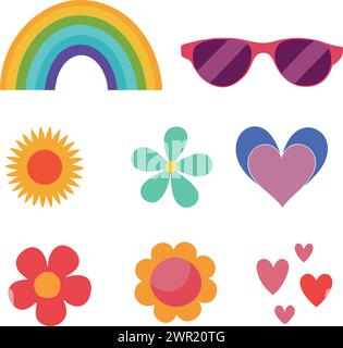 Super et belle hipppie Rainbow Pride set de vecteur Illustration de Vecteur
