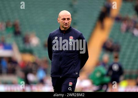 Londres, Royaume-Uni. 9 mars 2024. L'entraîneur-chef de l'Angleterre Steve Borthwick lors du Guinness six Nations match entre l'Angleterre et l'Irlande et Twickenham. Crédit : Banque D'Images