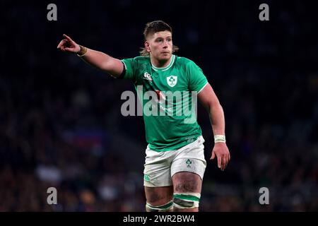 Londres, Royaume-Uni. 9 mars 2024. L'Irlandais Joe McCarthy lors du Guinness six Nations match entre l'Angleterre et l'Irlande et Twickenham. Crédit : Ben Whitley Banque D'Images