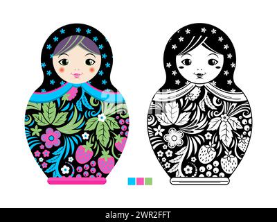Poupée russe authentique matryoshka modèle vectoriel de jouet décoratif russe Illustration de Vecteur