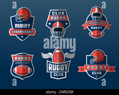 Badges de rugby. Étiquettes natives d'école de sport pour les vêtements d'équipe emblème vectoriel récent avec place pour le texte Illustration de Vecteur