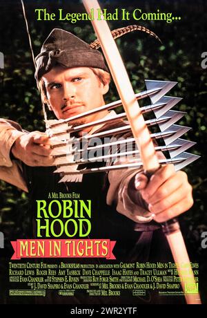 Robin des bois : Men in Tights (1993) réalisé par Mel Brooks et mettant en vedette Cary Elwes, Richard Lewis et Roger Rees. Une parodie de la légende de Robin des bois en général, et du film de 1991 Robin des bois : Prince of Thieves en particulier. Photographie d'une affiche originale US d'une feuille de 1993. ***USAGE ÉDITORIAL SEULEMENT*** crédit : BFA / Twentieth Century Fox Banque D'Images